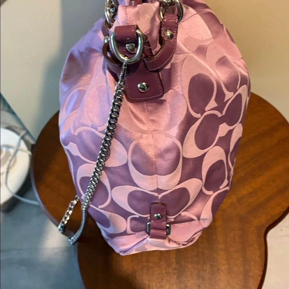 Coach  Brooke satchel  monogram canvas  lavender/dark violet trim Crossbody bag